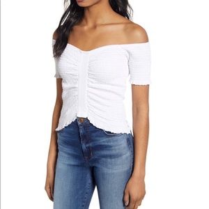 BP. Smocked off the shoulder white top BRAND NEW WITH TAGS
